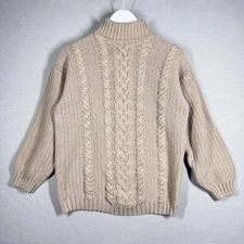 Emporio Gitano Sweater Women L Beige Fisherman Knit Mock Chunky Minimal