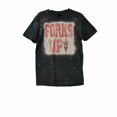 Gildan Mens Black White T-Shirt Forks Up Print Short Sleeve Round Neck Size S
