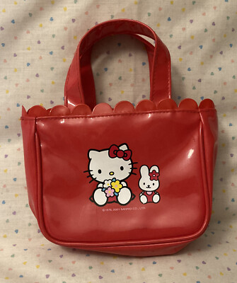 Vintage 2001 Sanrio Smiles Hello Kitty Red Floral Mini Tote Bag