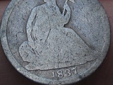 1837 P Seated Liberty Half Dime- Philadelphia, Large Date, About Good Details
