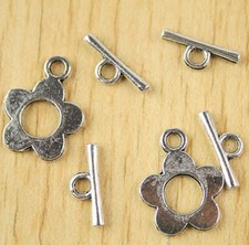 10sets Tibetan silver tone flower shaped toggle clasp h2823