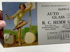 1963 Elvgren Pin Up Ink Blotter Pretty Girl Hemm Glass Troy Springfield Ohio