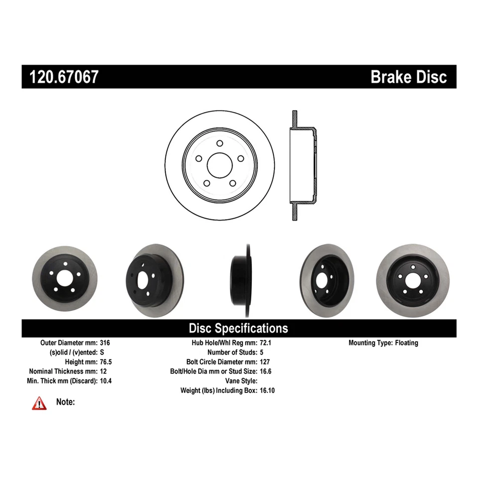 Rotor de freno de disco StopTech Centric Premium flotante trasero para Jeep Wrangler 07-18 Foto 3 de 4