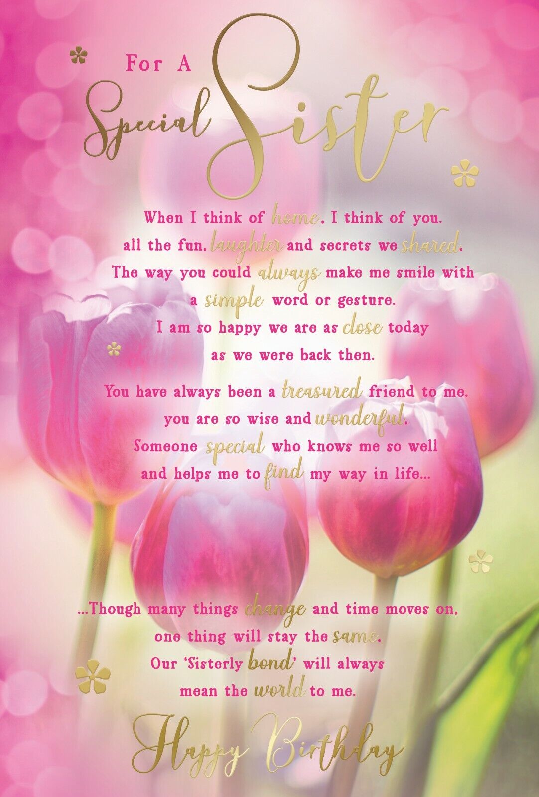 Sister Happy Birthday Card Sentiments Tulips Lovely Verse ...