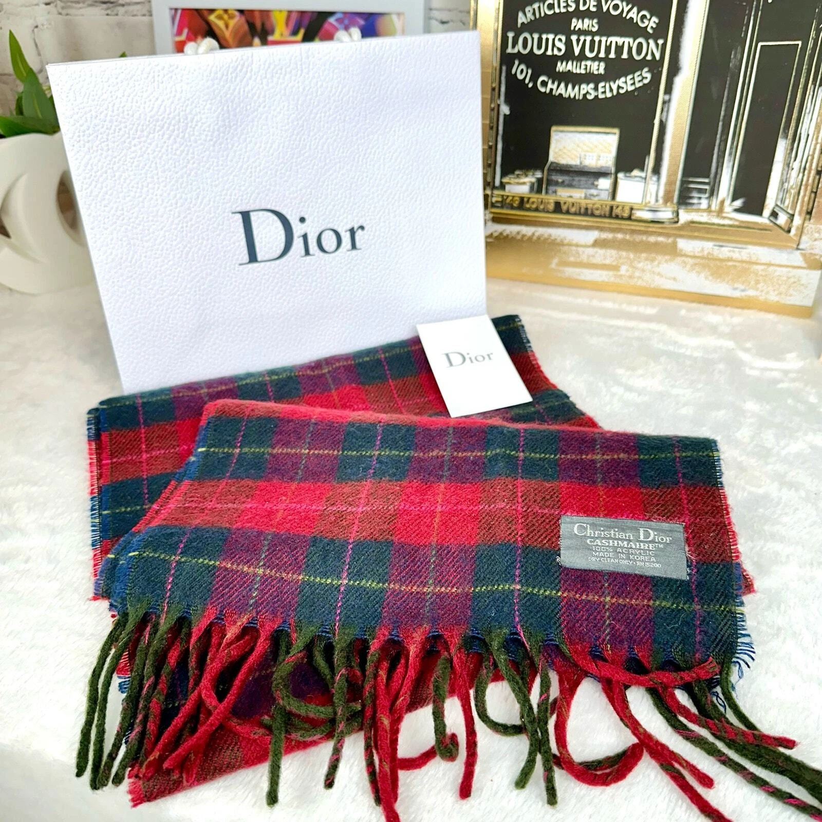 Foulard à carreaux Christian Dior rouge cachemire