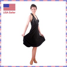 6415bk Womens Latin Rhythm Dance Showcase Halter Neck Decorated Party Dress