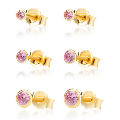 Einzel Ohrstecker 333 Gelb Gold 8 Karat Zirkonia Pink Butterfly Verschluss