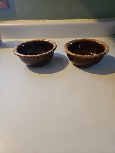 Set Of 2 Vintage Hull Oven Proof Bowls Brown Drip Glaze Pottery Soup Dessert USA