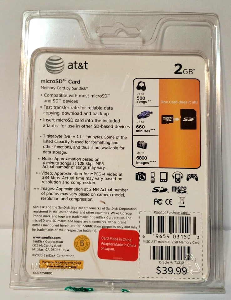 Universal SanDisk MicroSD Mobile Memory Kit USB 2GB Electronics Phone Camera  - Image 4 of 4