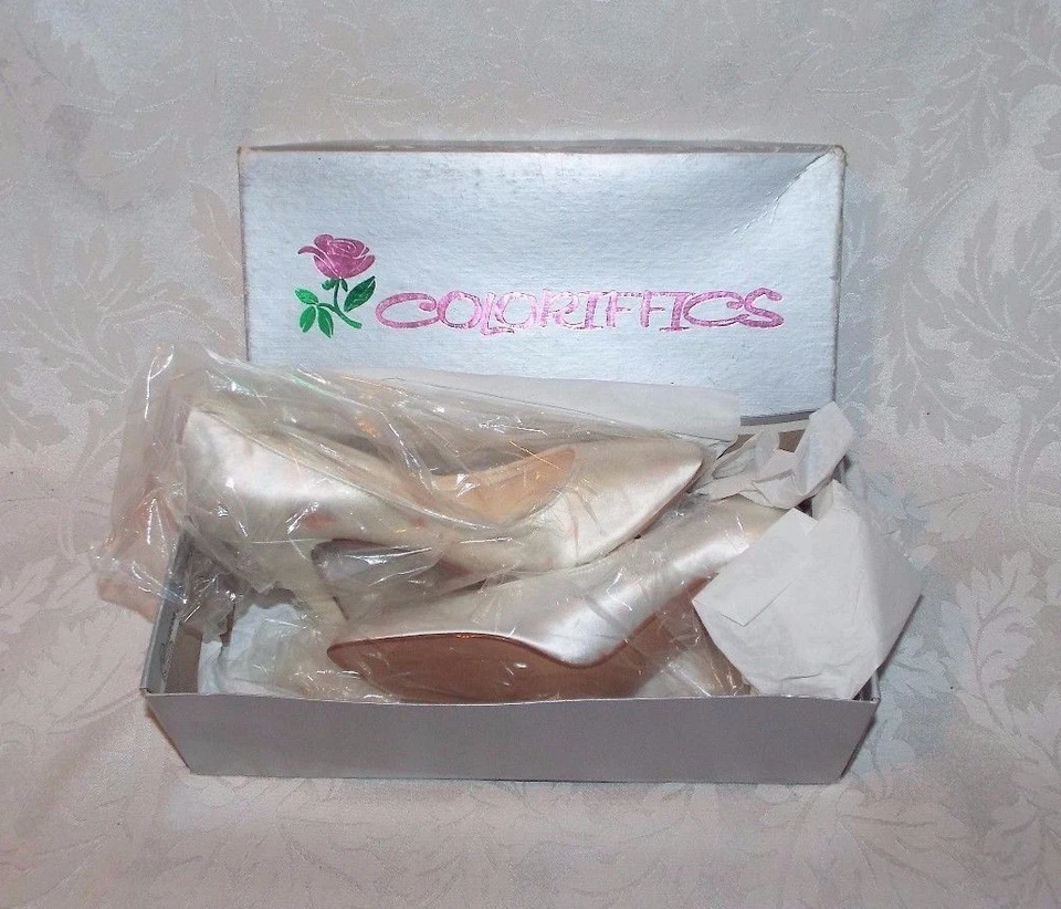 СВАДЕБНЫЕ белые атласные туфли - новые, ОКРАШЕННЫЕ DYI Project Cover кружевные бусины блестки 6,5 - Изображение 3 из 4