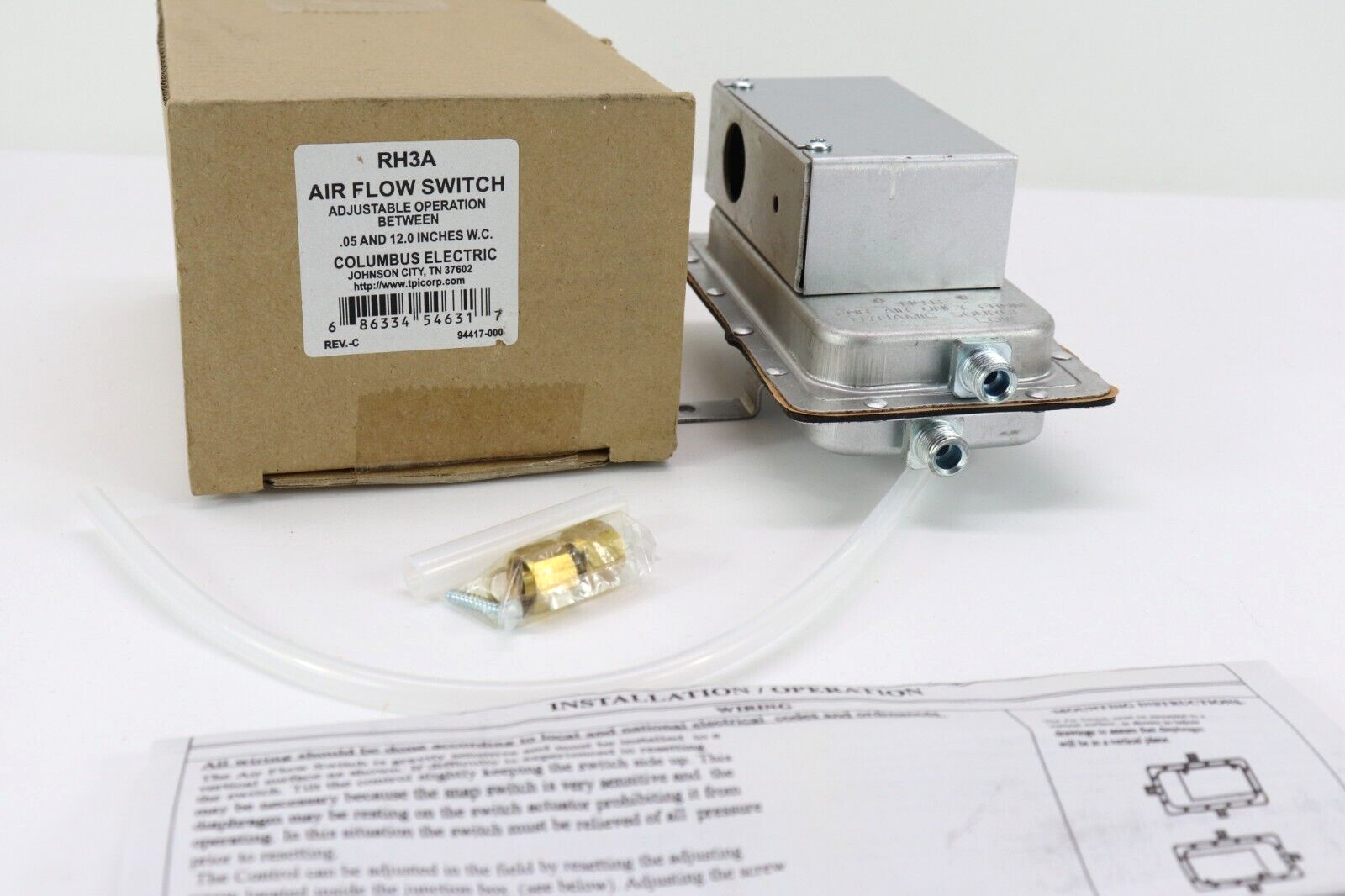 RH3A Air Flow Switch Adjustable Operation Columbus Electric NIB