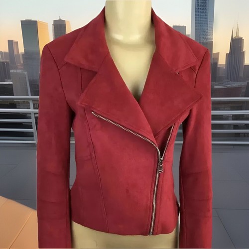 Express Moto Jacket Faux Suede Full Zip Terracota Silver Hardware Women Sz XS
