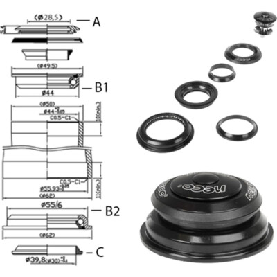 Messingschlager Steuersatz 1 1/8'' - 1,5'' NECO semi-integrierter Ahead-Steuersatz