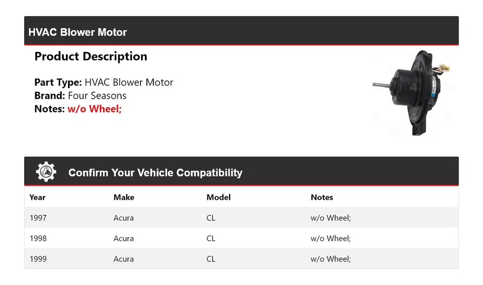 Para 1997-1999 Acura CL Motor de soplador HVAC 4 Seasons 1998 Foto 2 de 4