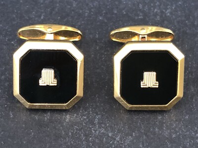 Parure élégante Signée Lanvin Vintage - Boutons De Manchette Et Pince à Cravate - Doré Et Noir