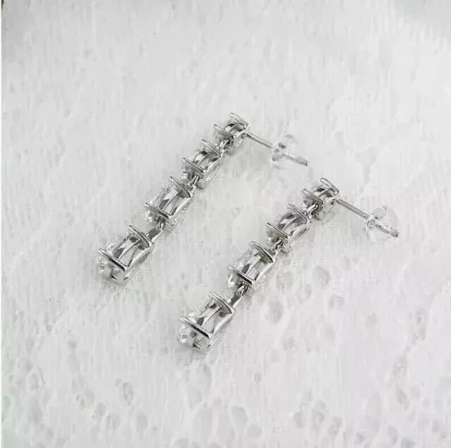 4Ct Pear Cut Lab Created Diamond Women Drop Dangle Earring 14K White Gold Plated - Image 3 of 4