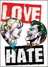 THE JOKER  HARLEY QUINN LOVE HATE D.C MAGNET 2.5” X 3.5” NEW
