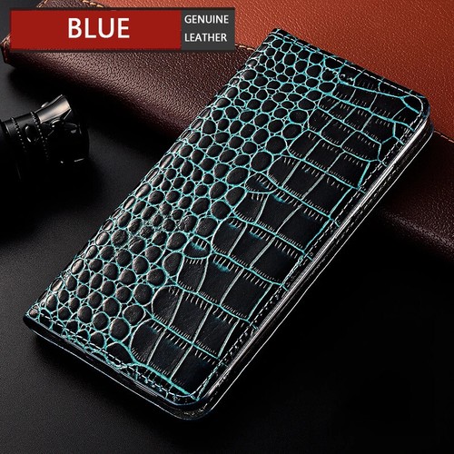 Genuine Leather Card Slot Flip Case for OnePlus 12 11 10 Crocodile Grain Cover - Picture 20 of 25