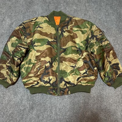 NEW C-4 Jacket Mens Large Green Camo Orange Bomber