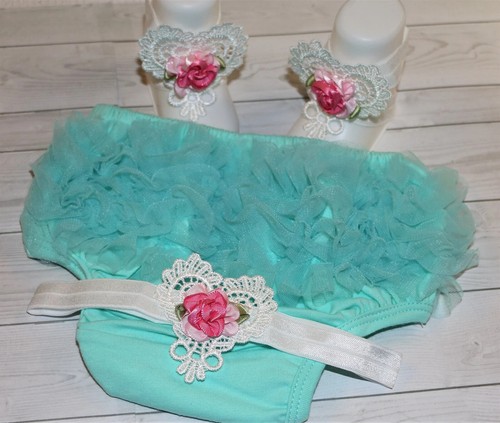 Sandalias de mariposa descalzas para bebé, diadema/bragas con volantes/zapatos en mal estado (3 piezas57) - Imagen 2 de 2