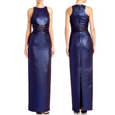 Brand New Pamella Roland Metallic Blue Jacquard Lurex evening gown. Formal dress