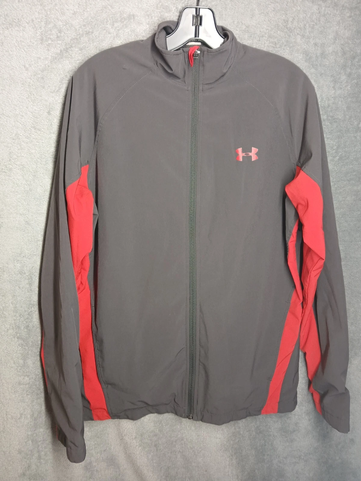 Mens Under Armour Full Zip Jacket Gray Red Size M