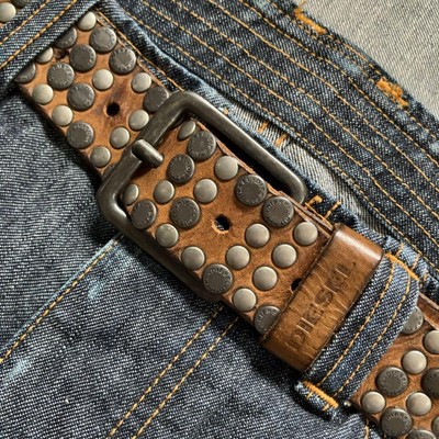 Diesel Men Studded Belt Made In Italy 95cm/38inch Vintage Luxury Diesel Men Studded Belt Made In Italy 95cm/38inch Vintage Luxury