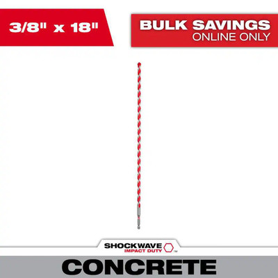 3/8 In. X 16 In. X 18 In. Carbide Hammer Drill Bit for Concrete, Stone, Masonry