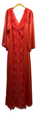 VTG Pinkish Coral Wrap Peignoir Robe nylon Soft Lace Nightgown Olga Esque M