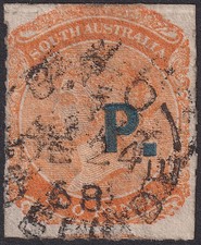 South Australia 1868 QV Departmental P Police Blue Opt 2d Used SG DO388 cat £85