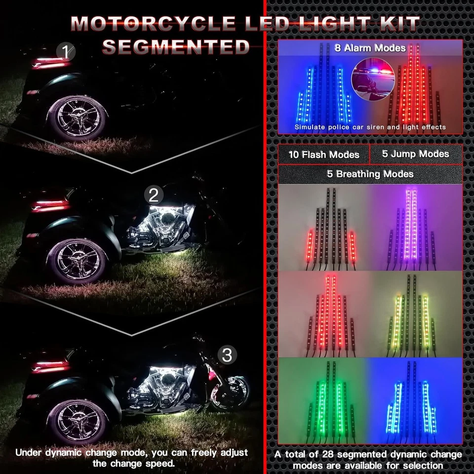 8PCS Segmented Motorcycle LED Lights Kit with Brake 8PCS(New), RGB Multicolor  - Image 2 of 4