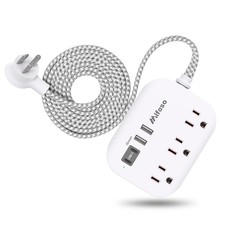 Flat Plug Power Strip with USB Ports - 10FT Extension Cord 10 FT, White