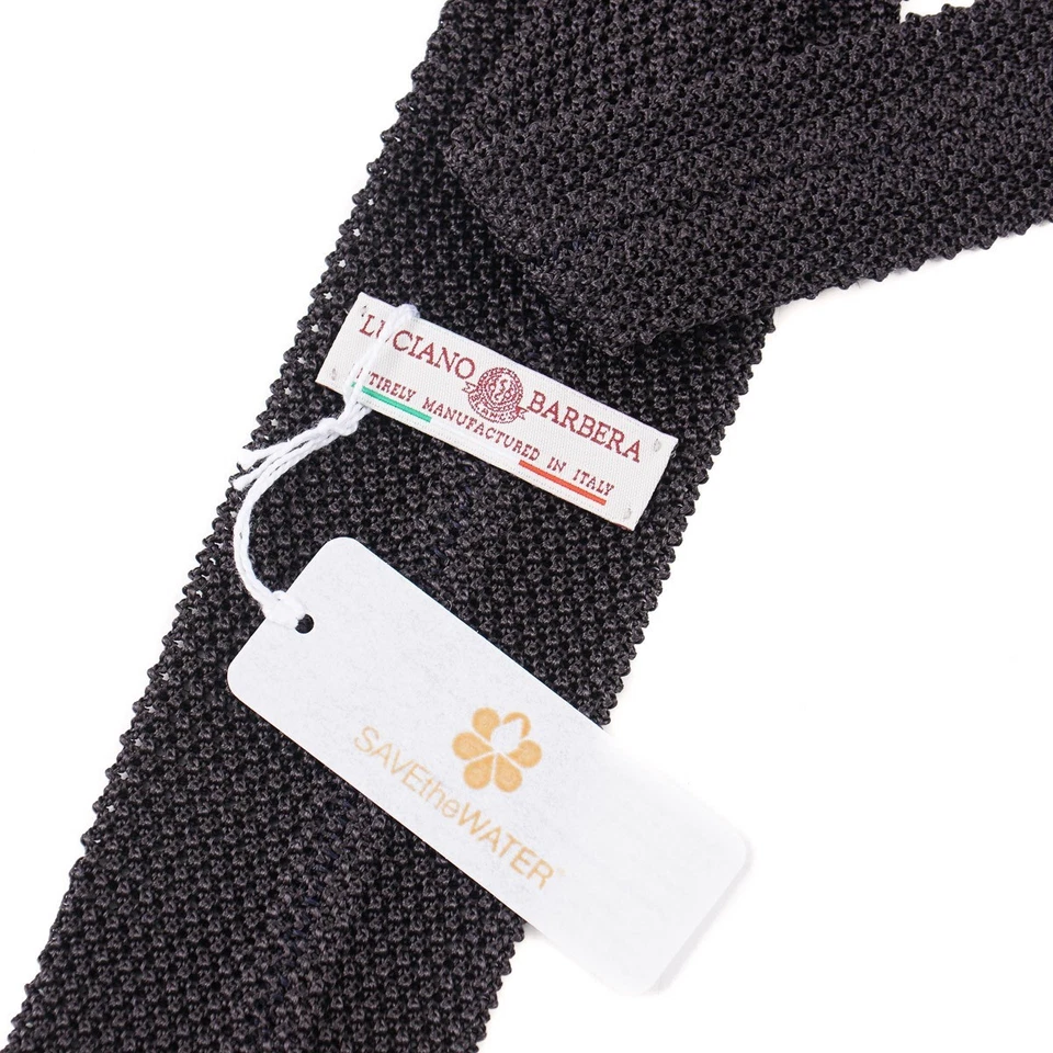 Corbata Luciano Barbera Gris Carbón Oscuro Tejida Seda Extremo Cuadrado Nueva con Etiquetas Foto 3 de 4