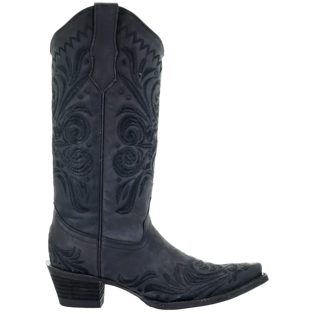 Circle G by Corral Filigree Embroidery Snip Toe Cowboy  Womens Black Casual Boot