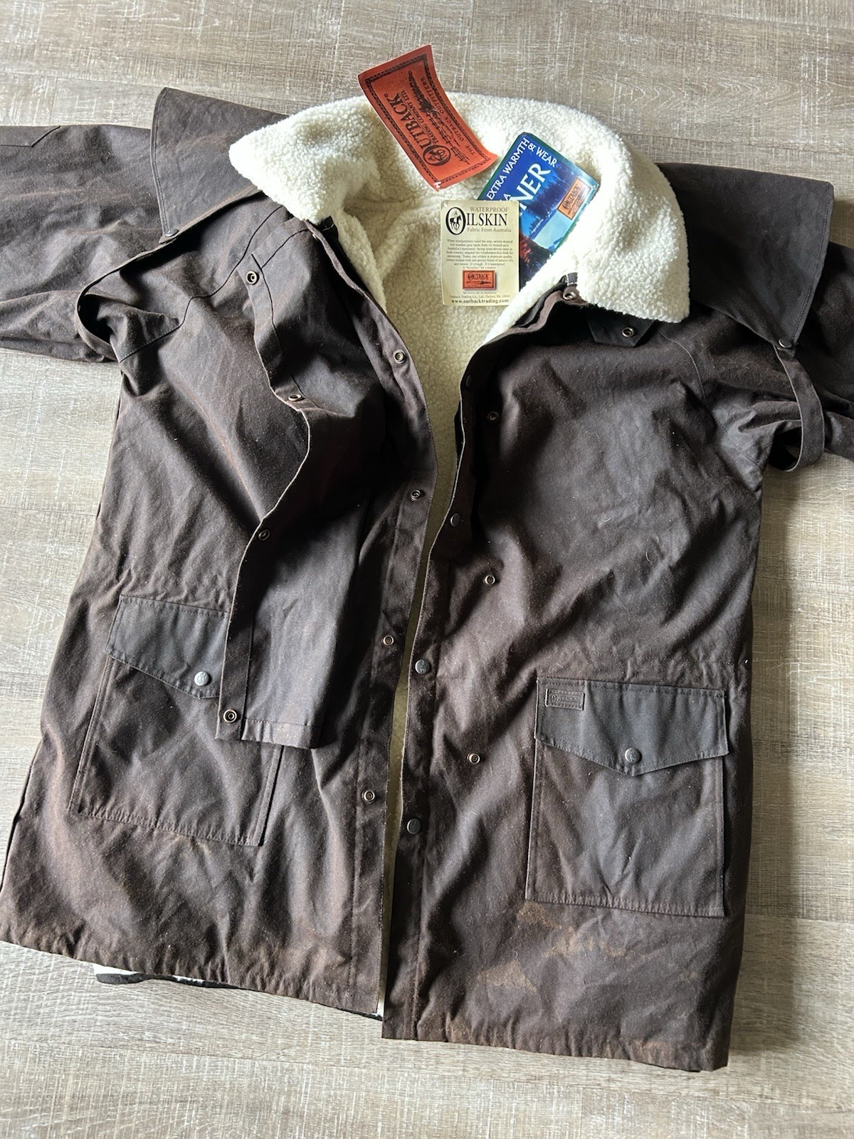 Outback Trading Co Oilskin Duster Coat 2XL NWT Wool Liner Waterproof Western image 10