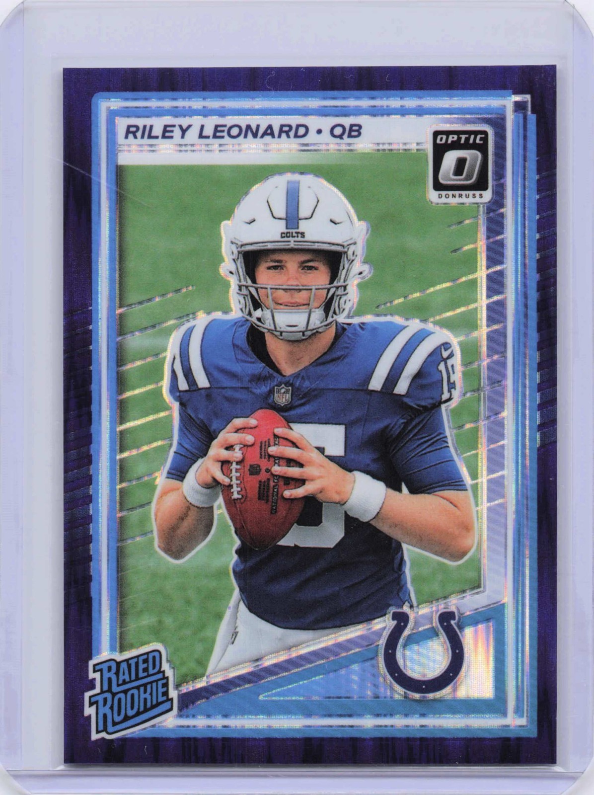 2025 Donruss Optic Rated Rookie Riley Leonard #255 Purple Shock Prizm (RC) Colts