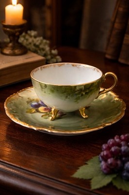 Antique Bavaria ZS Co Marseille Footed Teacup Saucer Hand Painted