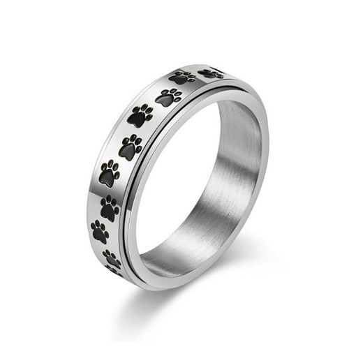 Stainless Steel Anxiety Rings Dog Paw Women Men Fidget ADHD Decompression Band - Picture 2 of 19