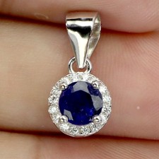 925 Sterling Silver Pendant Round Blue Sapphire 5mm Natural Gemstone Jewelry