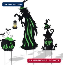 Halloween Decorations Outdoor 3 Pack Metal Witch Yard Stakes Solar Lantern, Gl