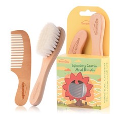 Baby Goat Hair Brush Comb Set for Newborns, Toddlers Natural Wooden Eco-Friendly