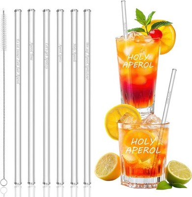 Glasstrohhalme mit Aperol Spritz Sprüche, 6 Stück Wiederverwendbar Glas S