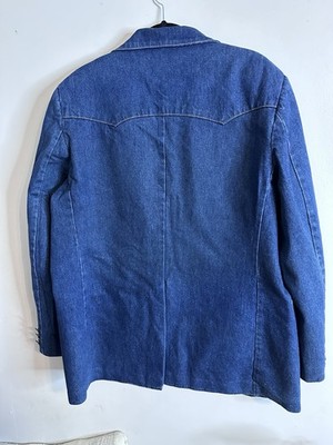 Vintage 70s Denim Western Blazer 44R Made USA Five G