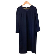 BEIGE Long Sleeve V-Neck Dress, Plus Size 4, Dark Navy Women USED