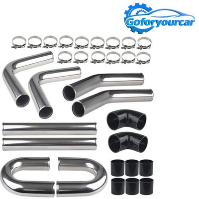 #ad 2.5quot; 63mm Brushed Aluminum Intercooler Pipe Kit Black Hose Clamp Universal $92.88