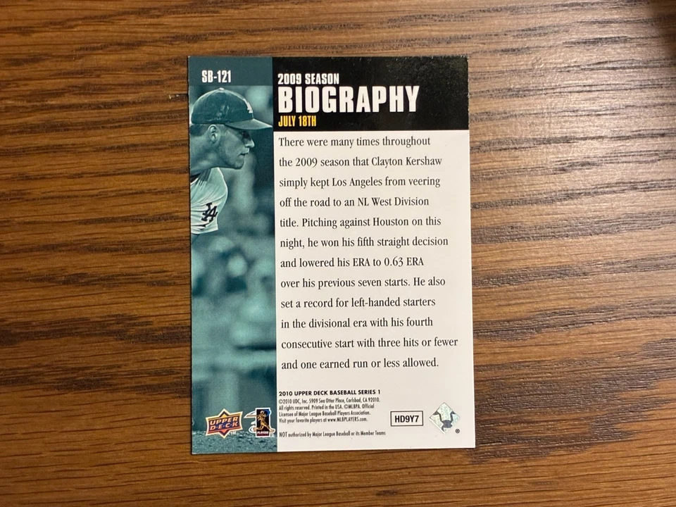 2010 Upper Deck - Season Biography Clayton Kershaw #SB-121 - Image 2 of 2