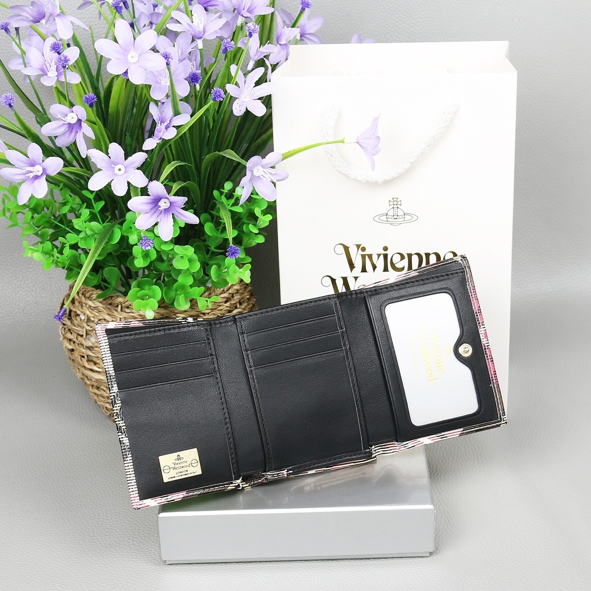 Vivienne Westwood Tri Fold Wallet Tartan Check Wine Red New From