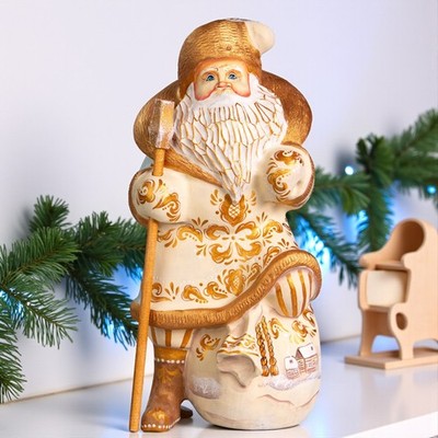 Christmas Wooden Santa Figurine 10''   Hand Carved Holiday Mantel Decoration