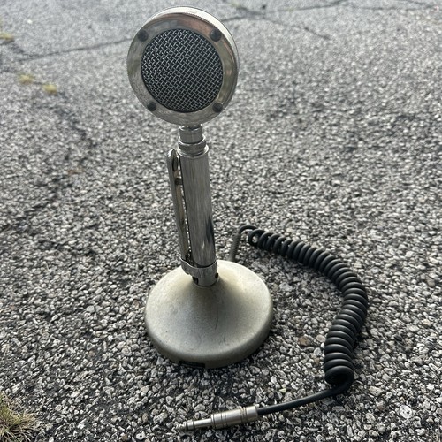 Vintage Astatic D-104 Silver Lollipop Microphone With T-UG8 Base Stand UNTESTED