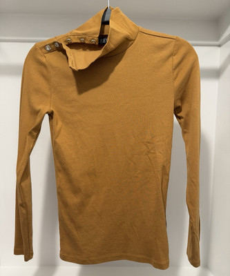 J.CREW Women's Brown Solid Mock Neck Long Sleeve Knit Rhinestone Button Top XS